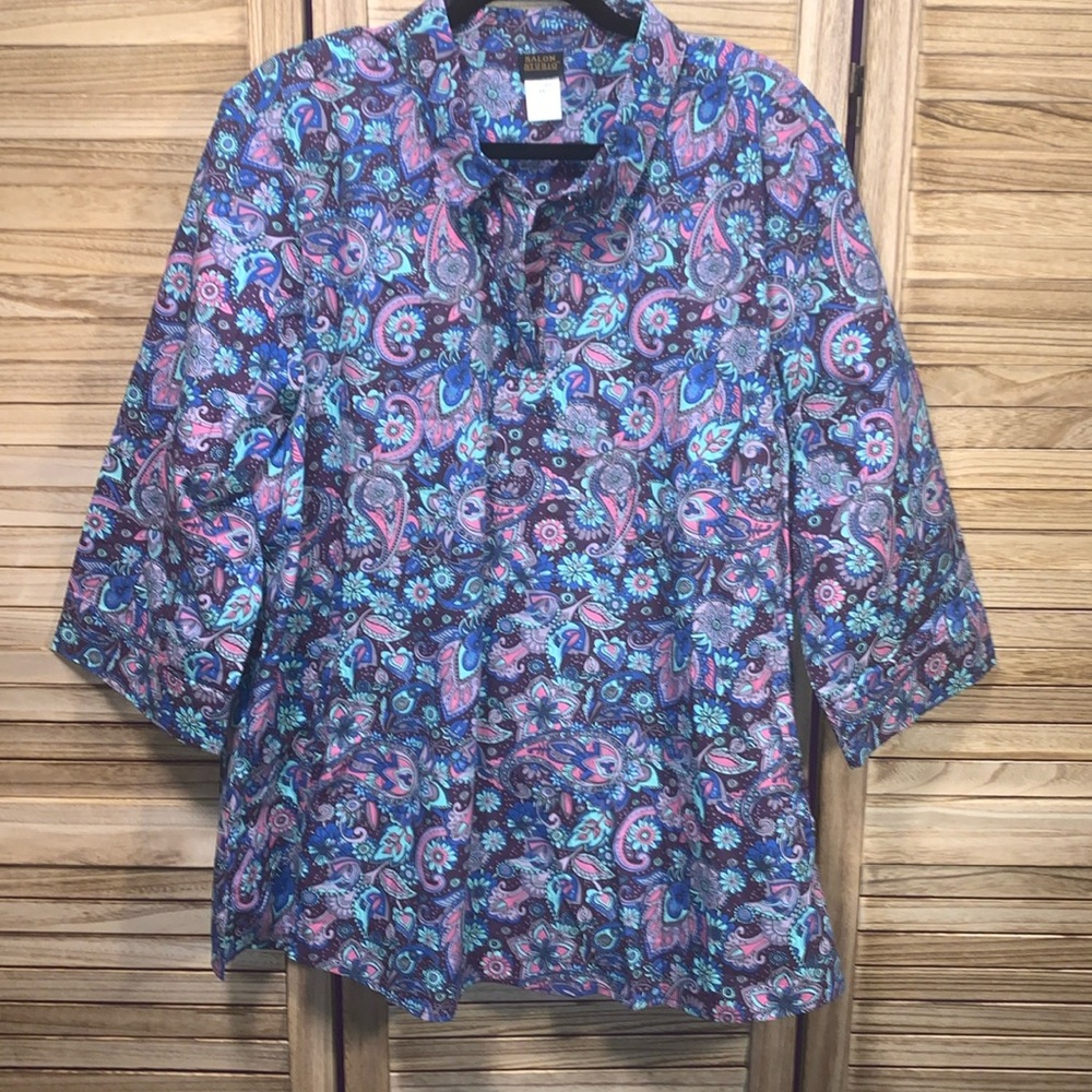 Salon Studio Short Sleeve Button Blouse XXL